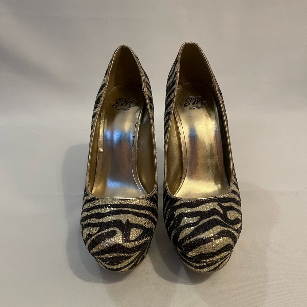 Steve Madden Gold Sequin Zebra Stripe Heel - image 4